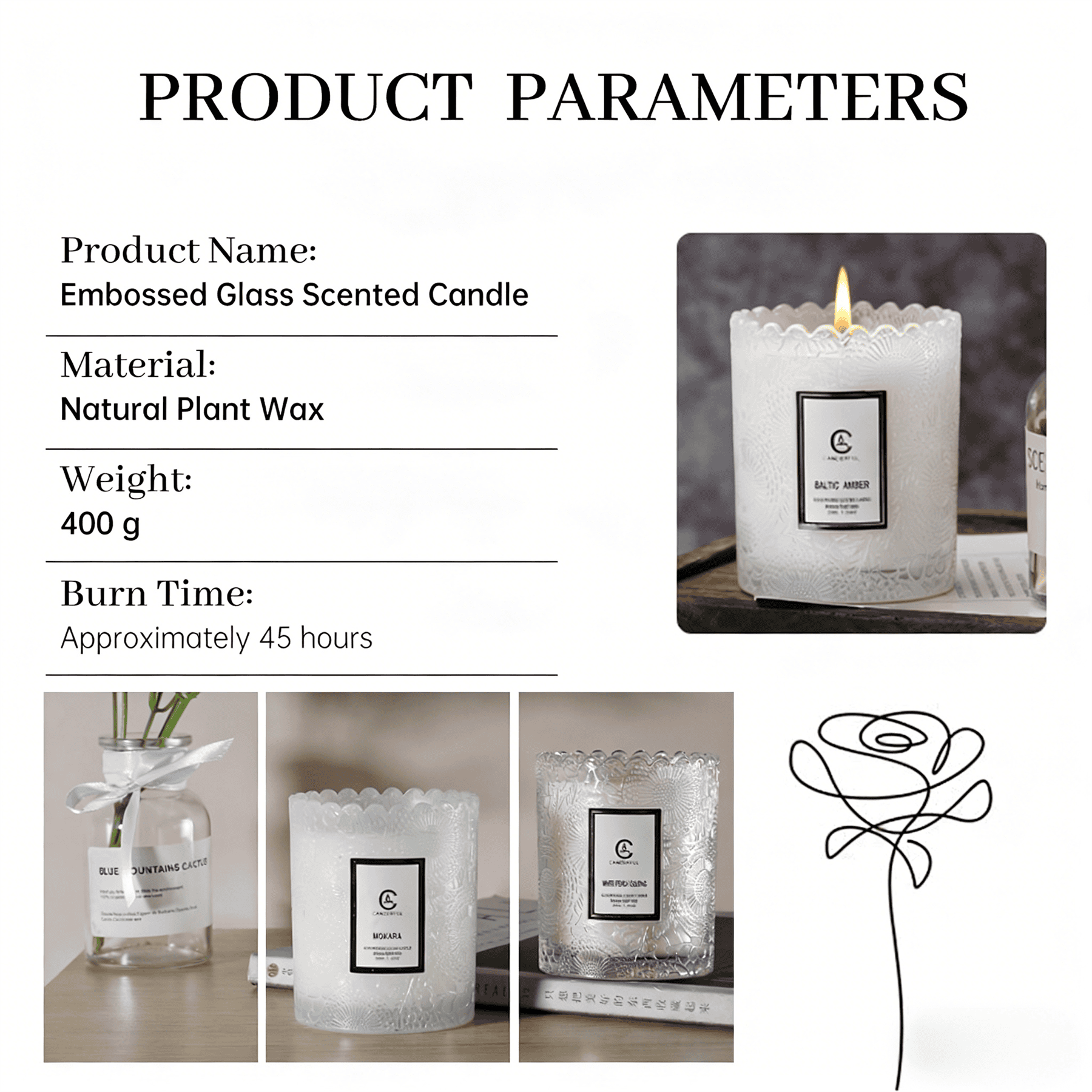 Zooly Bougie parfumée à bordure dentelée senteur Morris Orchid - 200 g