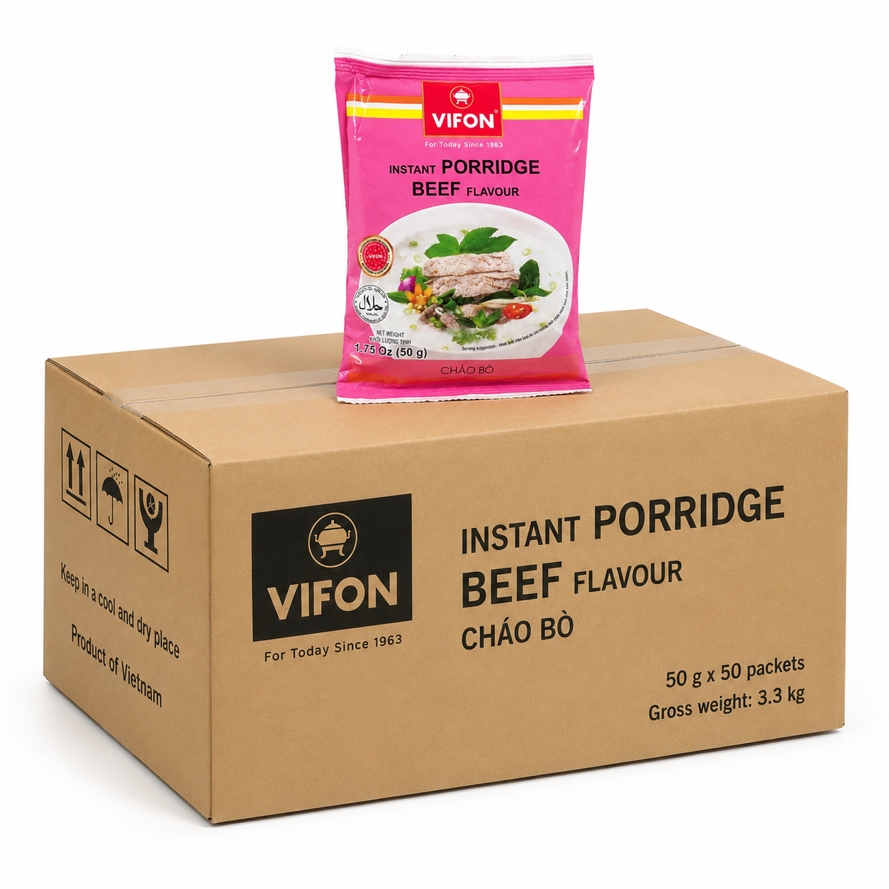 VIFON Porridge Instantané Saveur Bœuf 50 x 50 g