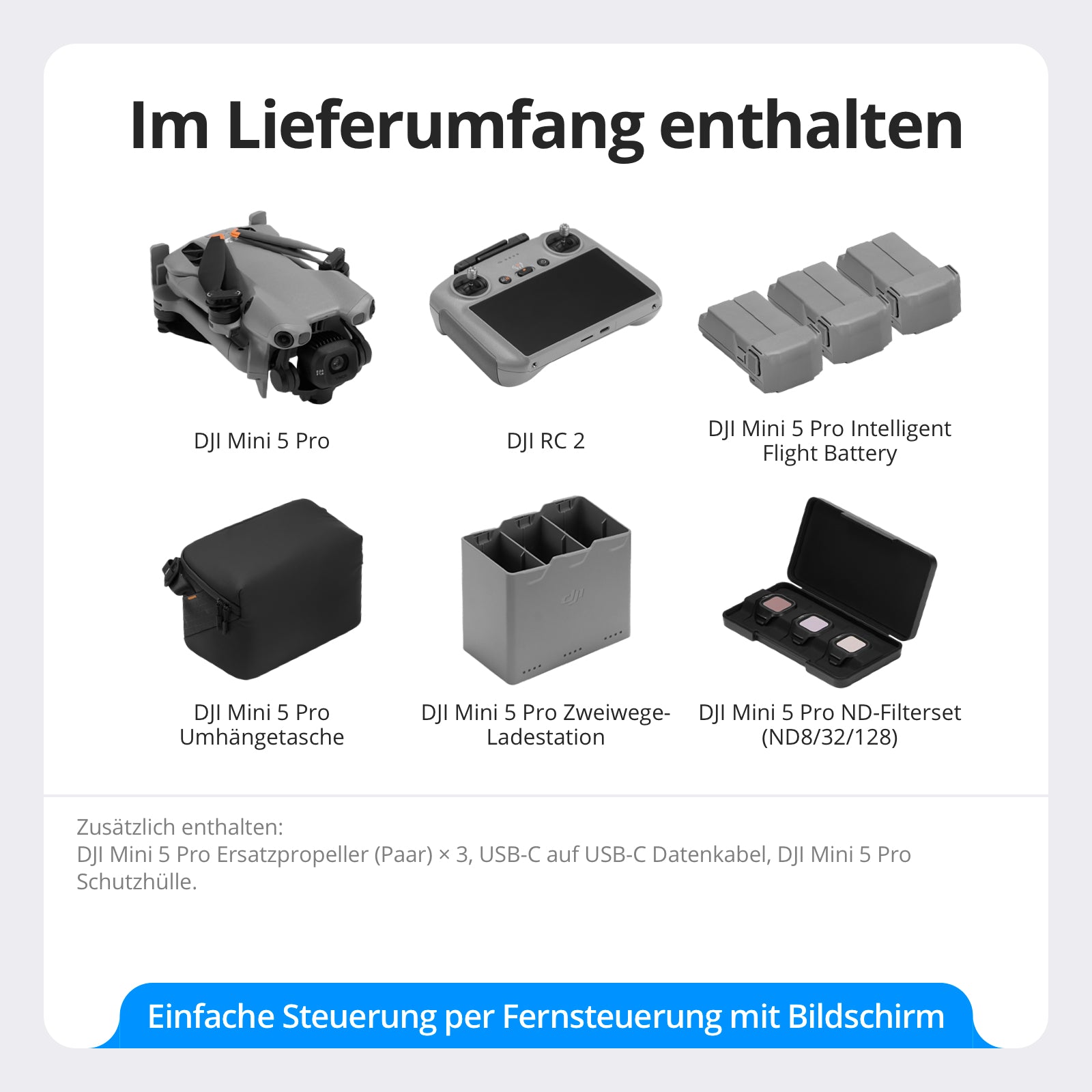 DJI Mini 5 Pro Pack Fly More avec DJI RC 2, certifié C0, drone 4K, capteur CMOS 1-pouce et détection d'obstacles