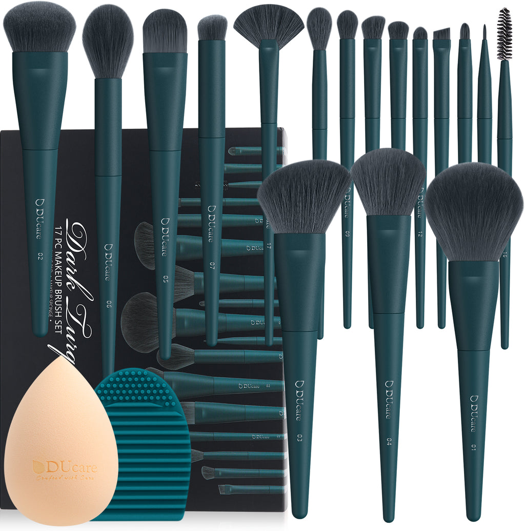 DUcare Coffret Cadeau 17 Pièces Pinceaux de Maquillage Vert Foncé