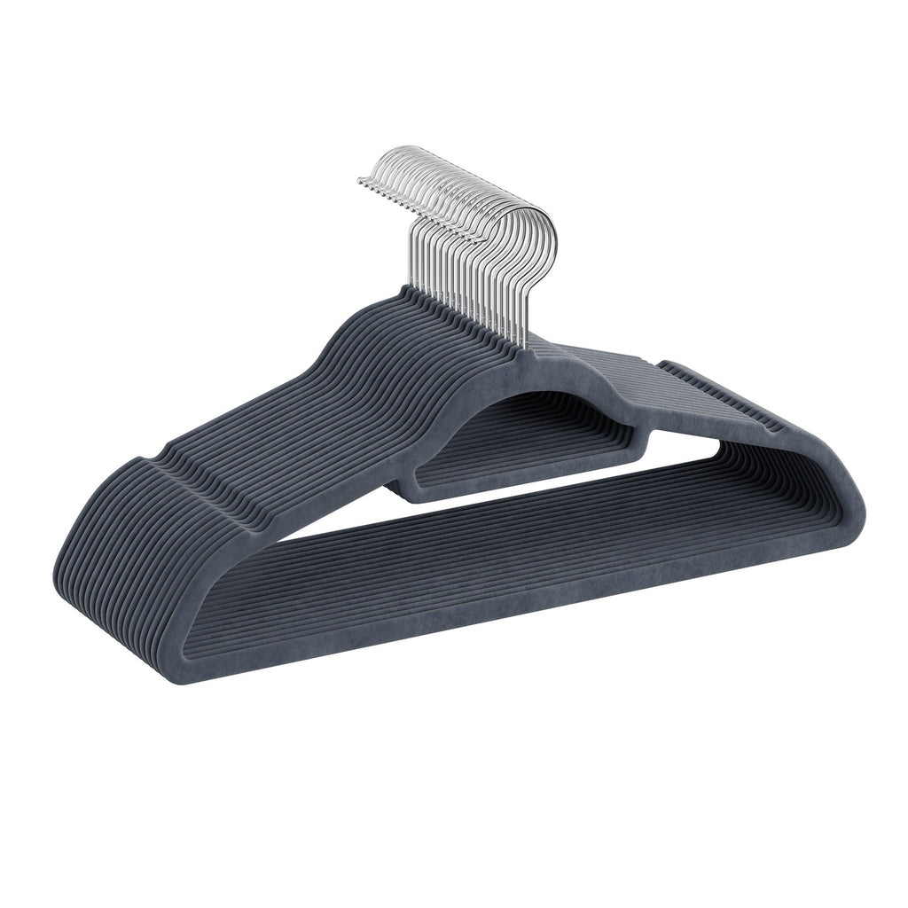 JOYFURNOS Lot de 20 cintres en velours avec surface antidérapante, barre à cravates et crochet pivotant à 360°, cintres à vêtements fins de 0,6 cm d'épaisseur pour un gain de place