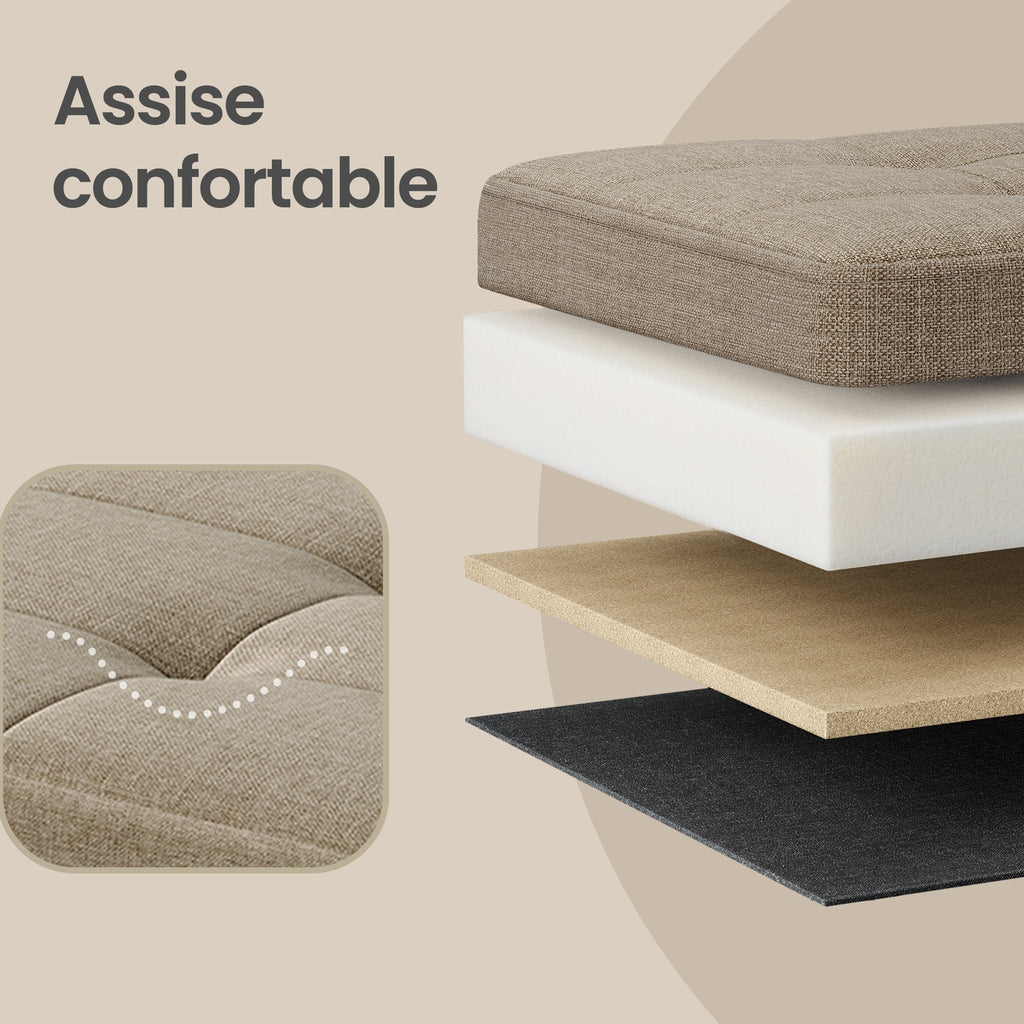 JOYFURNOS Pouf de rangement pliable – Marron Camel, 38 x 110 x 38 cm, repose-pieds avec bo?te de rangement, charge max 300 kg – idéal pour salon, chambre ou couloir