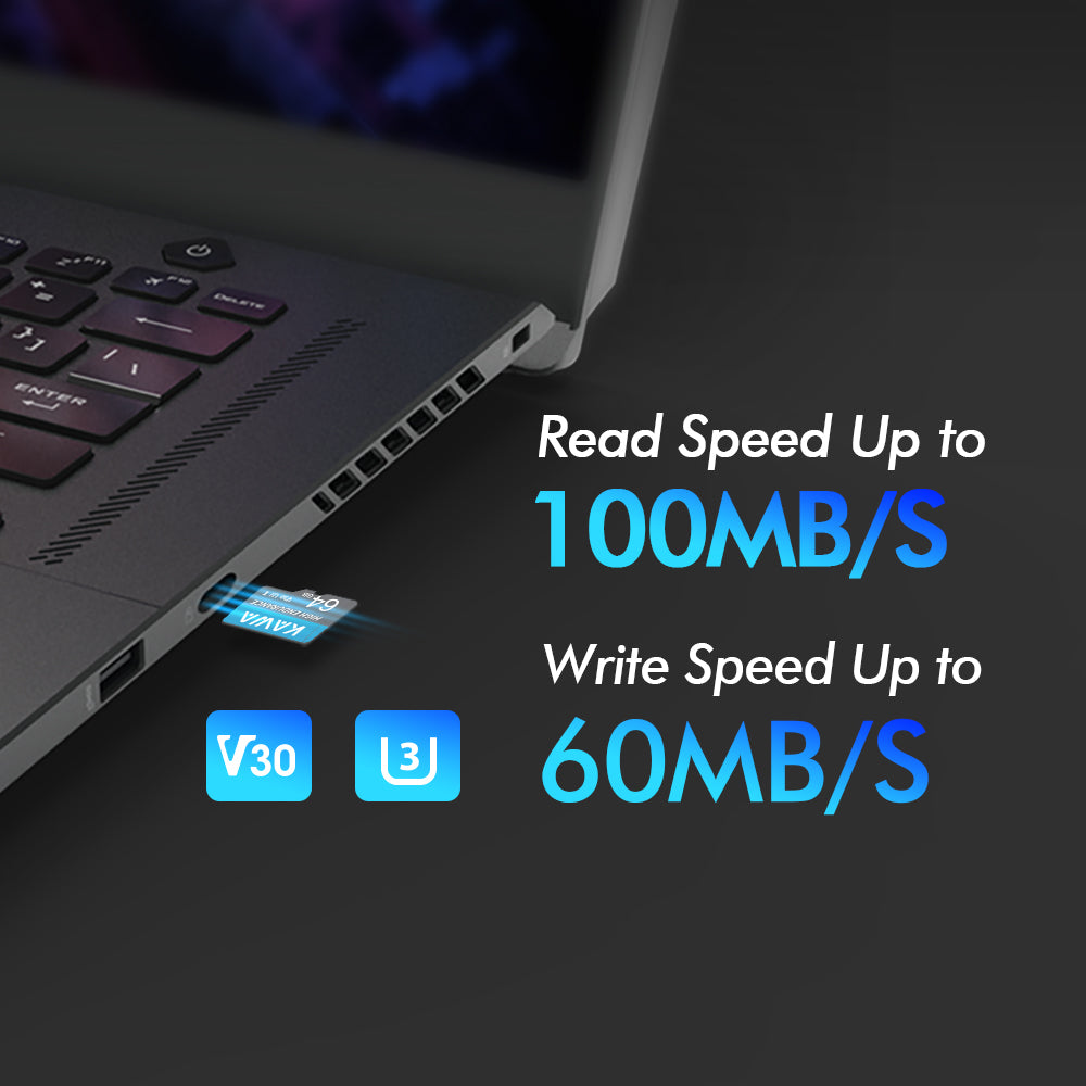 KAWA Carte Micro SD 64 Go, Carte de surveillance vidéo haute endurance, Carte mémoire flash microSDXC, A1, U3, Classe 10, V30, Carte TF haute vitesse pour Dashcam, caméra de sécurité