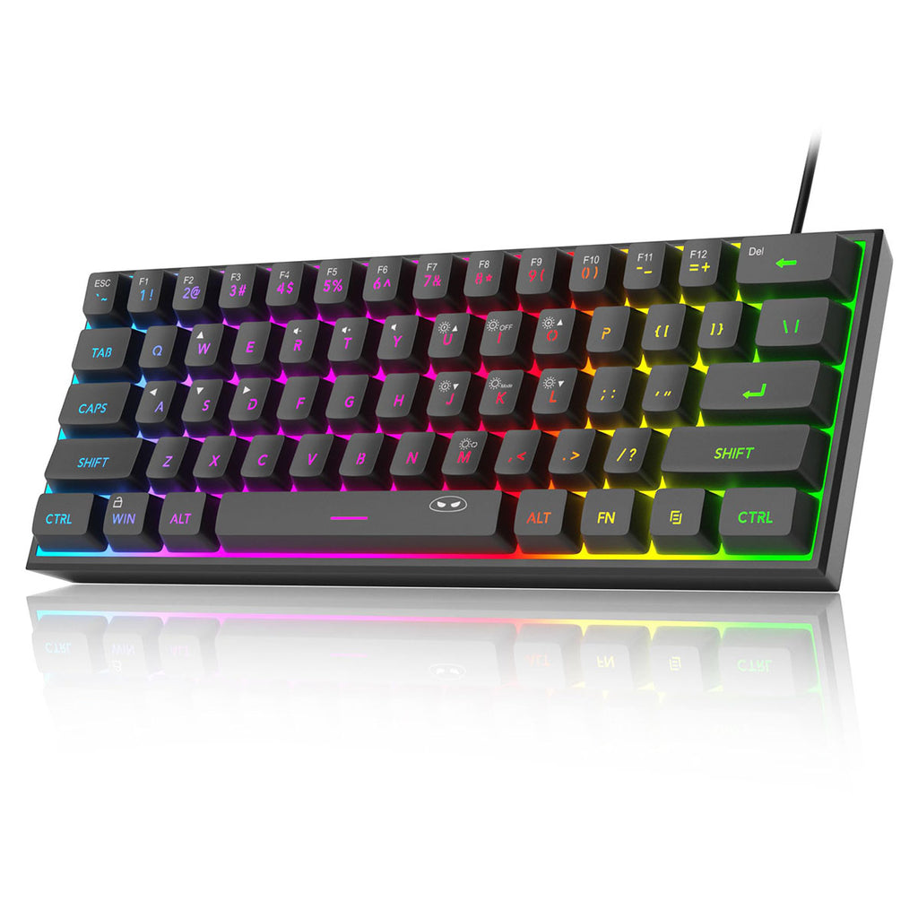 MageGee TS91 Clavier de jeu filaire 60 %, disposition QWERTY US, rétroéclairage RGB, 61 touches, ultra-compact, ergonomique, étanche, à l’aspect mécanique, pour PC, Mac, PS4 et Xbox One, idéal pour les joueurs (Noir)