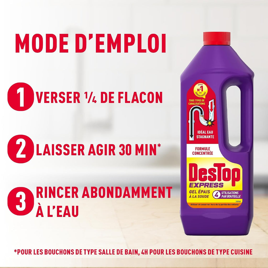 Destructeur de Canalisations Express Multi-Usages en Gel, Action Rapide, pour Tous Types de Canalisations, 950 ml