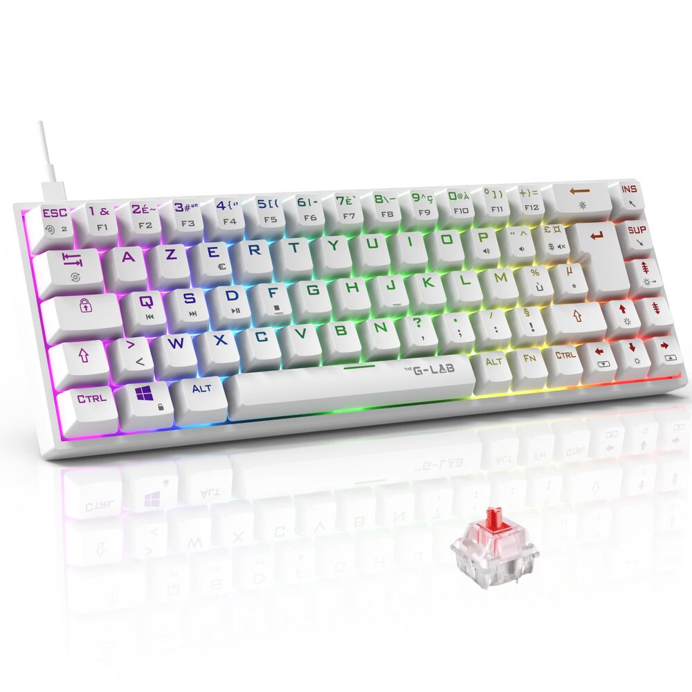 THE G-LAB Keyz Titanium Clavier Gaming Mécanique Switch Rouge Filaire RGB 65% - AZERTY- Blanc