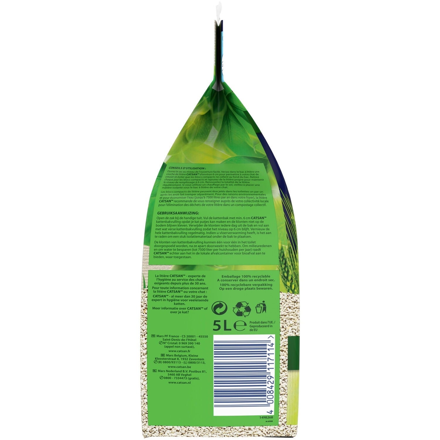 CATSAN™ NATURAL Agglomérante Litière Végétale pour chat 5L