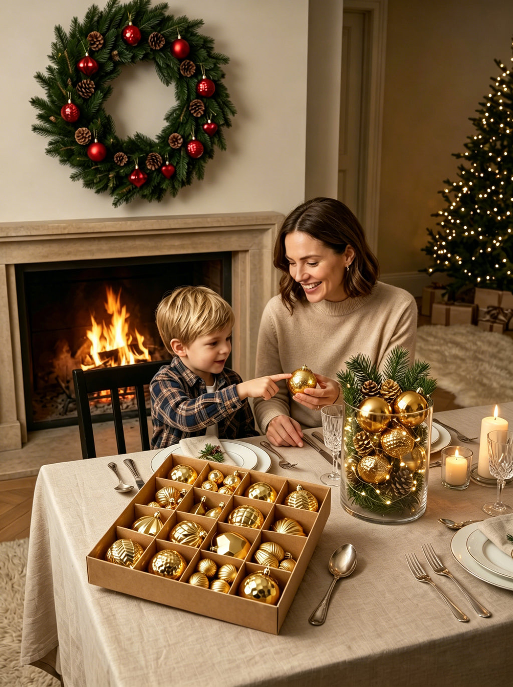 Ju7cer Lot de 40 boules de Noël, pour décoration de sapin et de fêtes, couleur or