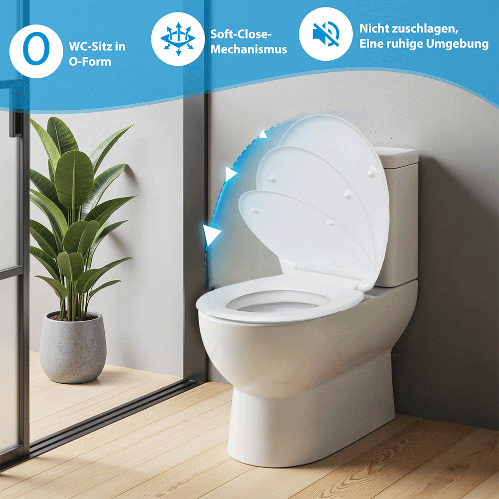 HomSeat Abattant WC en forme de O de qualité supérieure avec fonction d’arrêt en douceur – Fabriqué en plastique de haute qualité, 38,5 x 37,0 cm, 1 ensemble