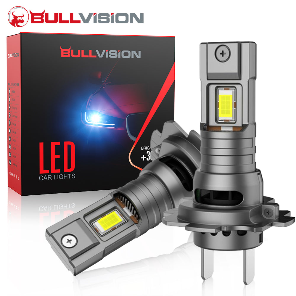Bullvision Ampoules de phare H7, 17000 lm, 6000 K blanc froid, format mini 1:1, ampoule H7 avec ventilateur de refroidissement, conception sans fil H7 pour feux de croisement et de route, lot de 2
