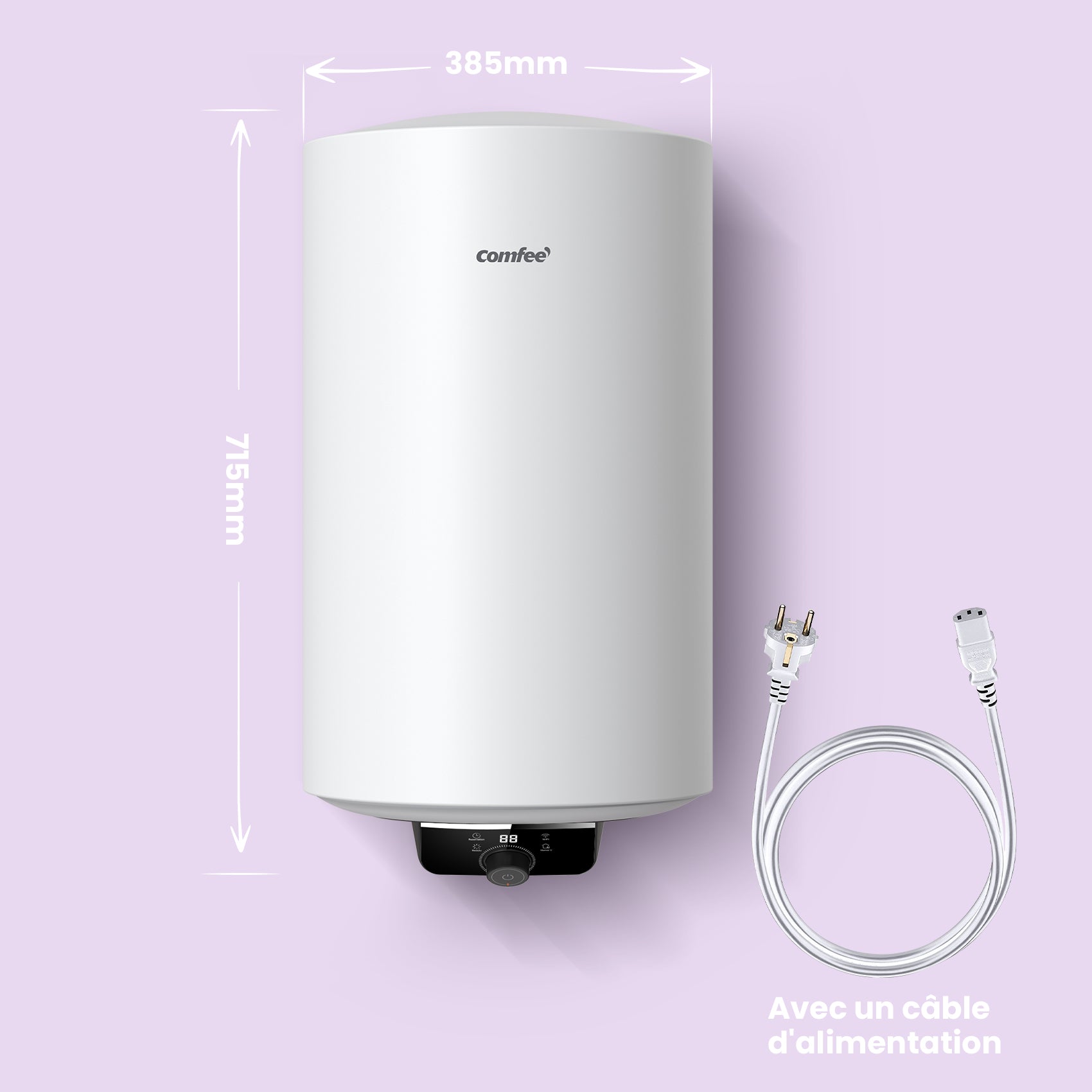 Comfee' D80-15EFG 80 L Chauffe-eau électrique mural - Réservoir au-dessus de l'évier - Contrôle Wi-Fi et compact facile à installer