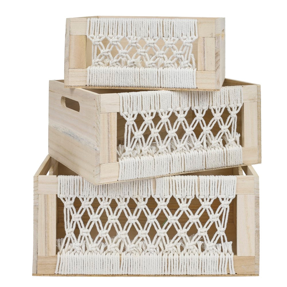 HOME DECO FACTORY Caisses gigognes en bois style bohème, Lot de 3