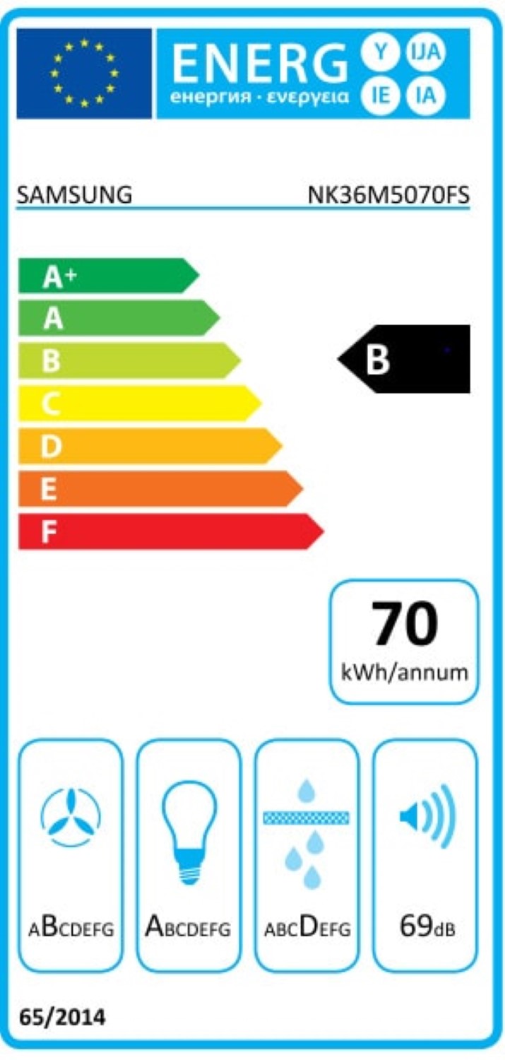 SAMSUNG NK36M5070FS Hotte décorative murale 90 cm - 670 m³/h - Inox et verre - Classe B