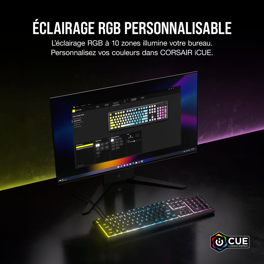 Corsair K55 CORE Clavier Gaming Membrane Filaire RGB Full Size - AZERTY - Noir