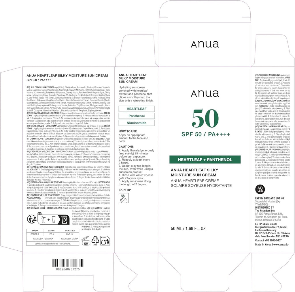 Anua Crème Solaire Hydratante Soyeuse Heartleaf 50 ml_EU