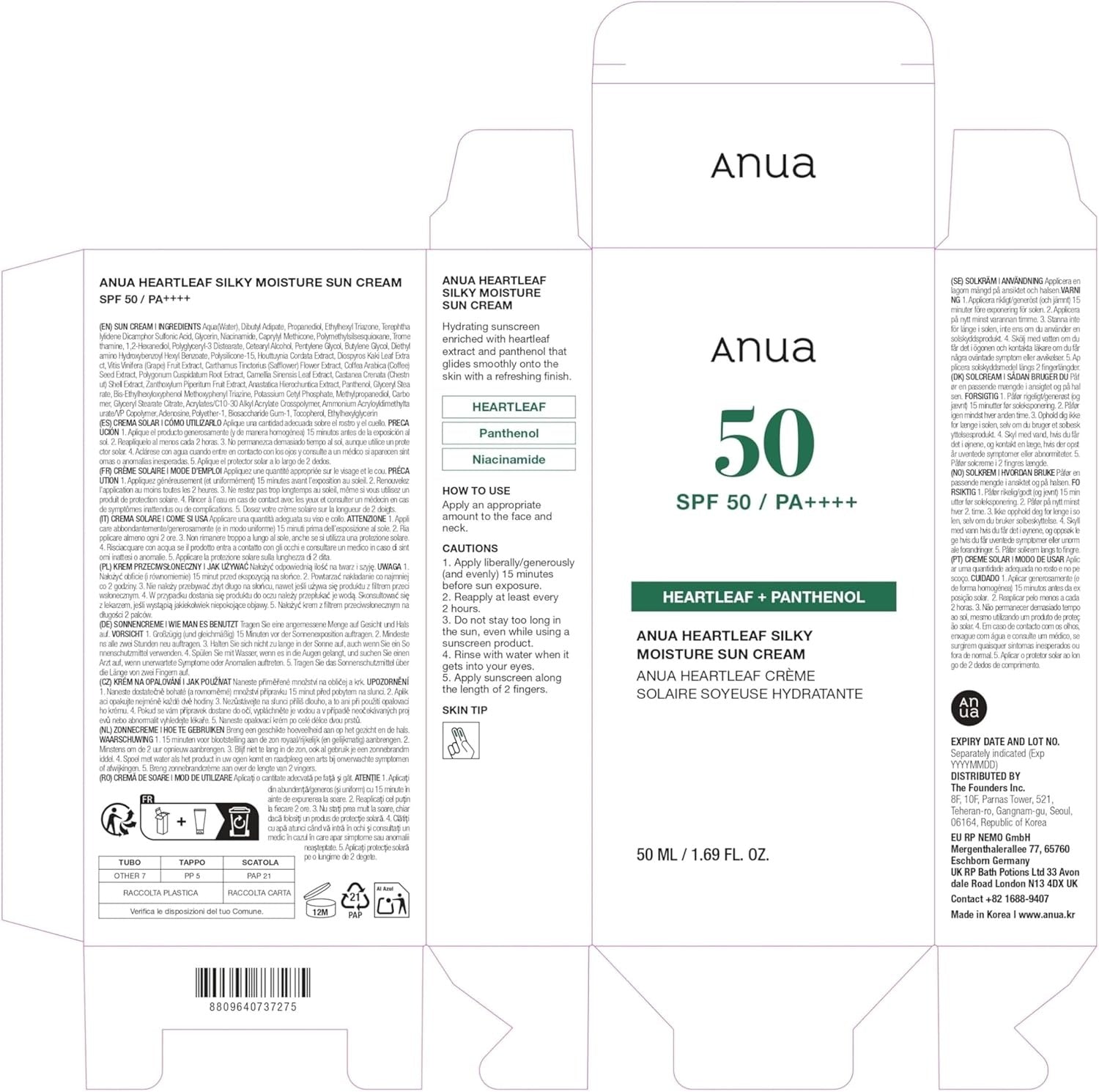 Anua Crème Solaire Hydratante Soyeuse Heartleaf 50 ml_EU