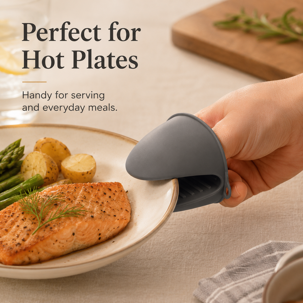 PURECOOK Gants en silicone résistants à la chaleur, série | Gris | 3 paires de gants en silicone à ouverture en bec de poisson résistants à la chaleur
