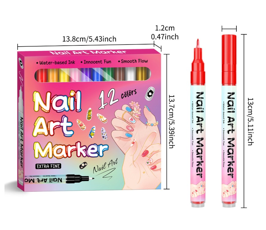 Lot de 12 stylos de vernis à ongles 12 couleurs 3D 0,5 mm outils de pointillage stylos de peinture acrylique stylo traceur à pointe pour dessin et peinture résistants à l'eau et à