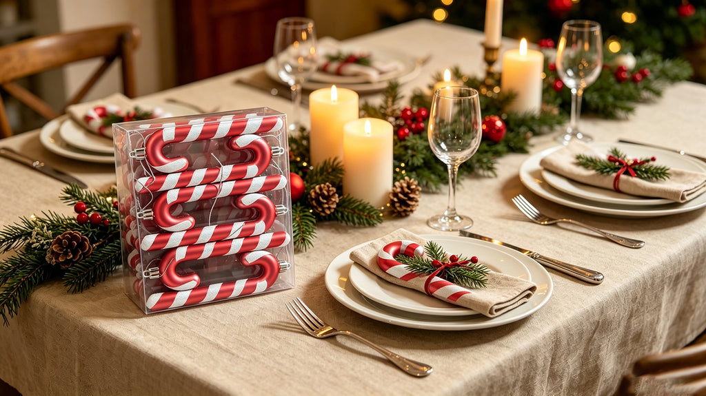 Ju7cer Lot de 6 pendentifs de sapin de Noël en rotin, pour décorer les sapins de Noël, convient pour les mariages, Pâques, anniversaires, vacances, Noël, décoration intérieure, rouge et blanc
