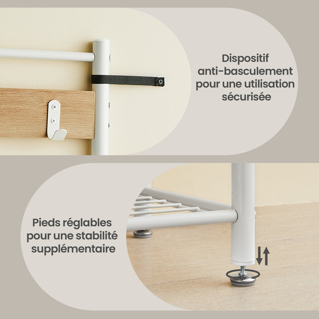 JOYFURNOS Portemanteau, Vestiaire d'entrée avec banc de rangement pour chaussures, 32 x 70 x 177 cm, Industriel, Naturel et blanc