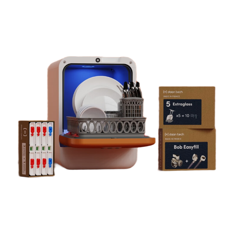 Bob Lave-vaisselle compact écologique avec pack toutes options - Blanc/Cuivre