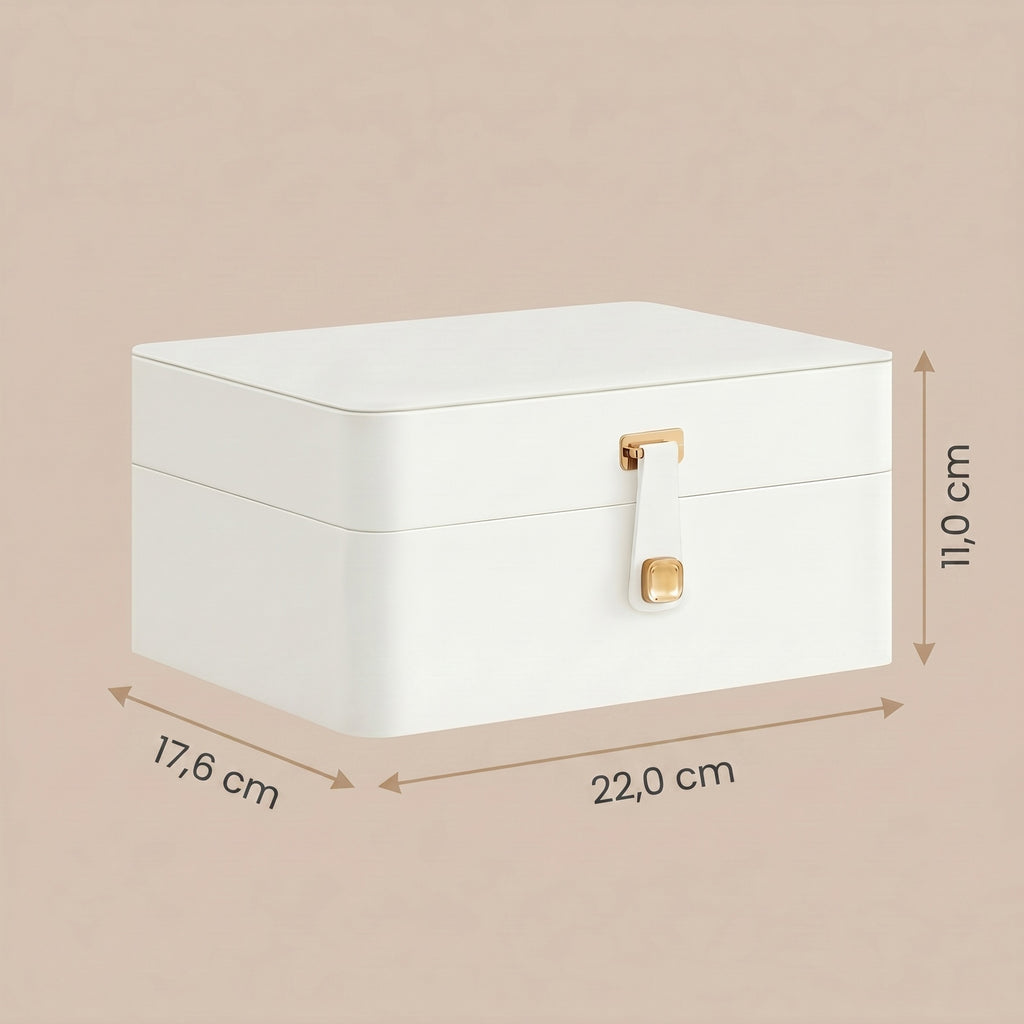 JOYFURNOS Boîte à bijoux à 2 niveaux avec miroir, plateau amovible, organiseur de colliers et boucles d’oreilles - Blanc