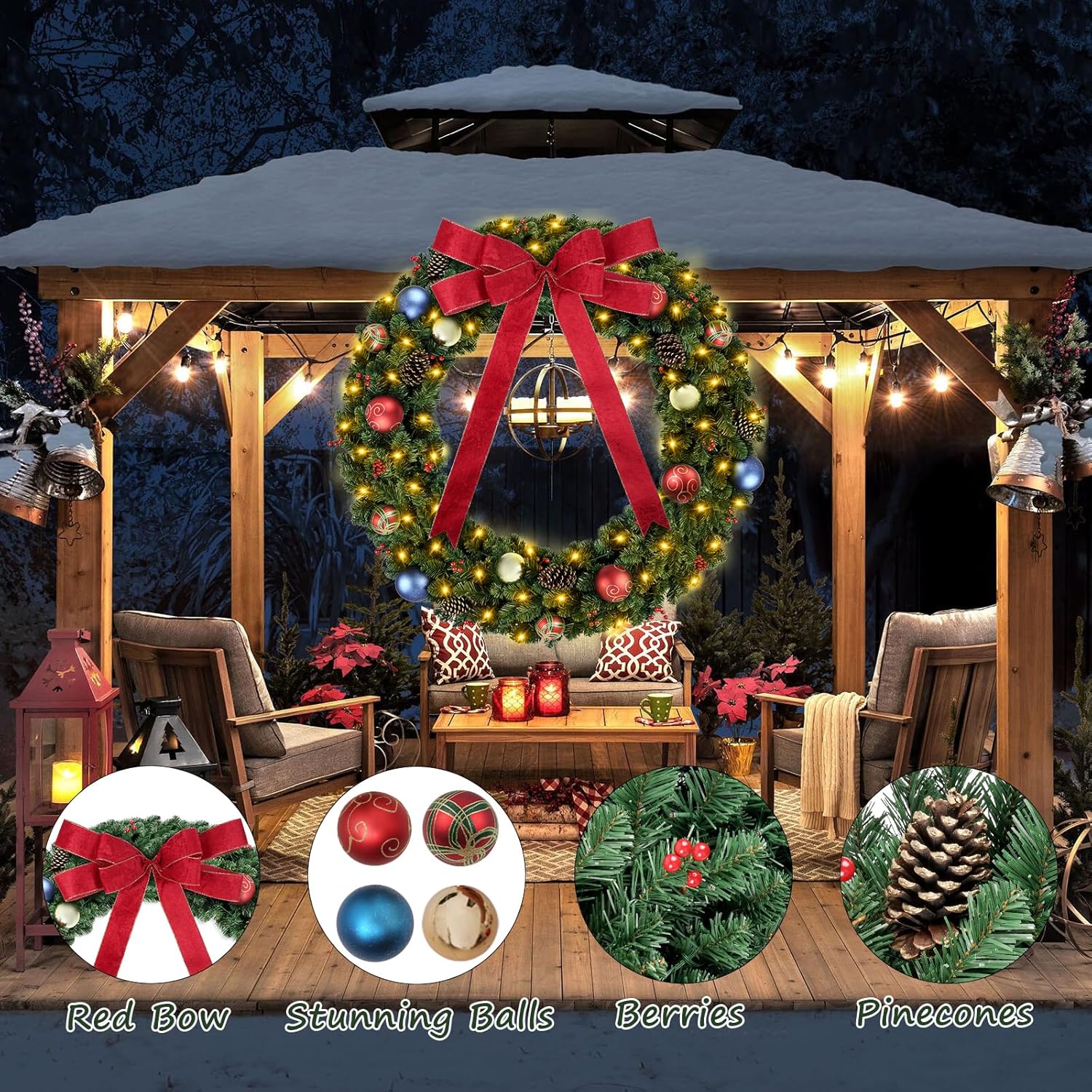 DDHS Couronne de Noël 60 pouces avec lumières - 1 pièce