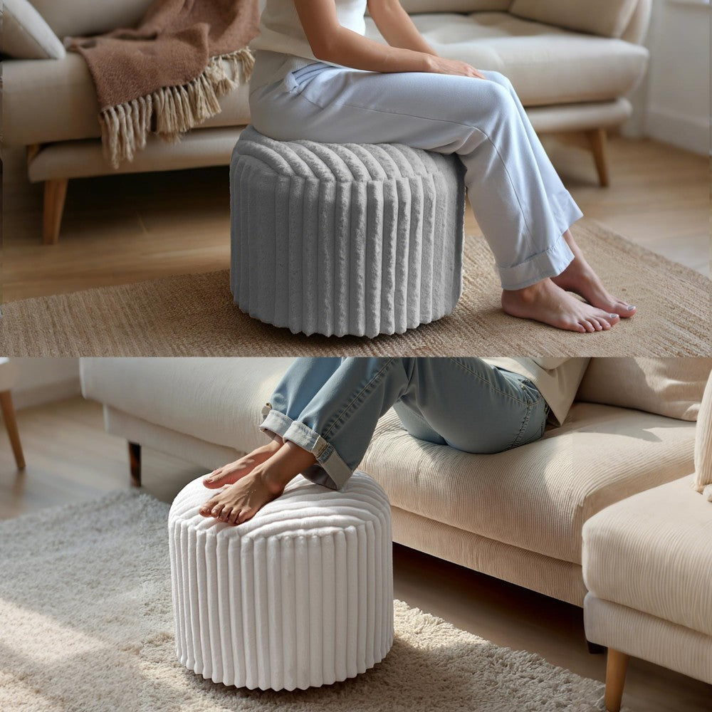 Pouf rond en fausse fourrure, coussin de pieds en forme de haricot, avec rembourrage en mousse, pouf ottoman rembourré pour repose-pieds, tabouret de coiffeuse, tabouret de pieds 38 x 50 cm pour canapé et salon, blanc