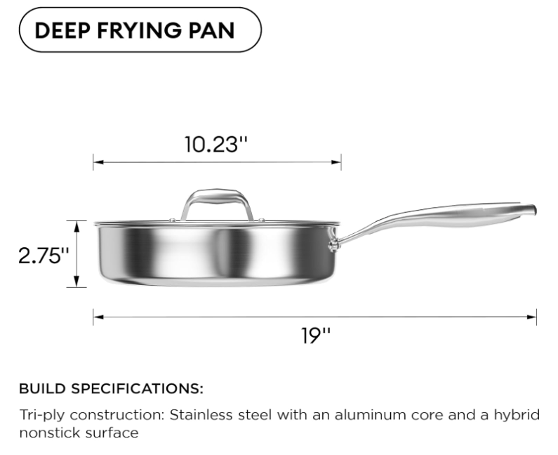 Poêle à frire antiadhésive en acier inoxydable 3 plis 26 cm