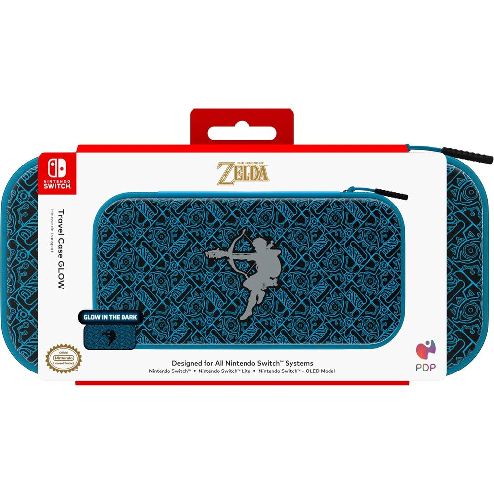PDP Étui Rigide Travel Case Nintendo Switch, Switch Lite et Switch OLED - Rangement 14 Jeux - Licence Officielle The Legend of Zelda - Design Lumineux - Motif Glow Link