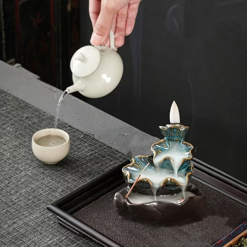 Ju7cer 1 pc brûleur d'encens en céramique cuit au four (design lotus) - idéal pour la décoration de Noël de la maison et l'exposition au sol, support d'encens