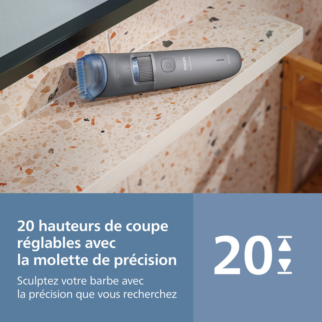 Philips Beard Trimmer Series 3000 BT3619/15 - Tondeuse à Barbe Rechargeable - 20 Hauteurs de Coupe - Lift & Trim - 100 % Étanche - Noir