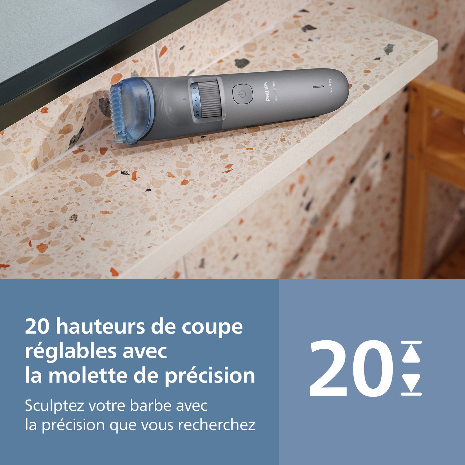 Philips Beard Trimmer Series 3000 BT3619/15 - Tondeuse à Barbe Rechargeable - 20 Hauteurs de Coupe - Lift & Trim - 100 % Étanche - Noir
