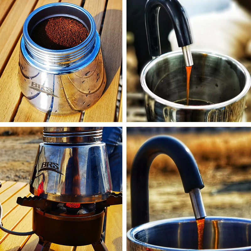 BRS TC05 Cafetière italienne portable en acier inoxydable pour le camping - 250 ml