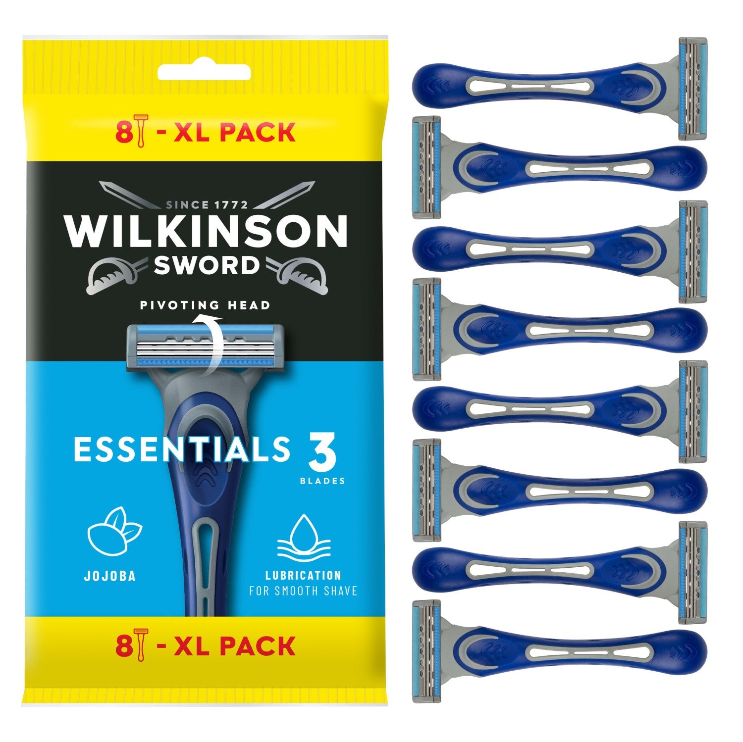 Wilkinson Sword Essential 3 - Rasoirs Jetables pour Homme - x8