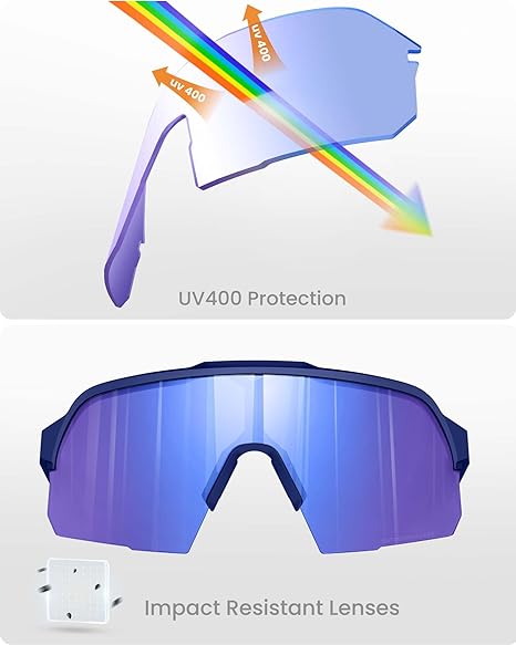 OutdoorMaster Hawk HD Lunettes de soleil de sport polarisées TR90 pour la pêche, le baseball, la voile, le golf et la conduite - Monture bleu foncé, verre gris avec Revo Blue, VLT 17 %