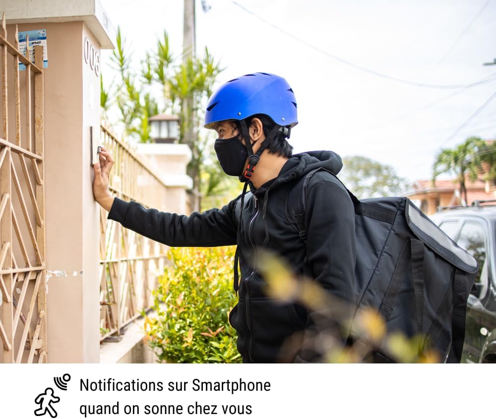 Konyks DRINGG, Sonnette connectée WiFi + RF (Bouton IP65 + Carillon intérieur), Notifications sur Smartphone, Longue portée, IP65, Blanc
