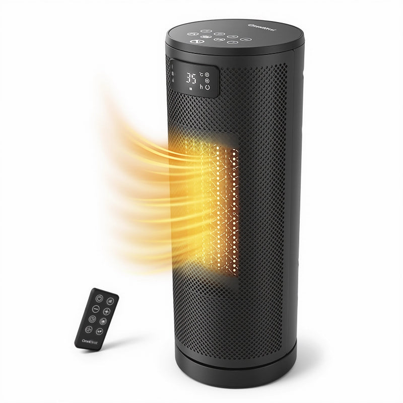 OmniHeat Radiateur soufflant céramique 1800 W avec télécommande, 4 modes de chauffage et mode éco, minuterie 24 h, thermostat réglable 5–35 ℃, chauffage électrique oscillant, protection de sécurité