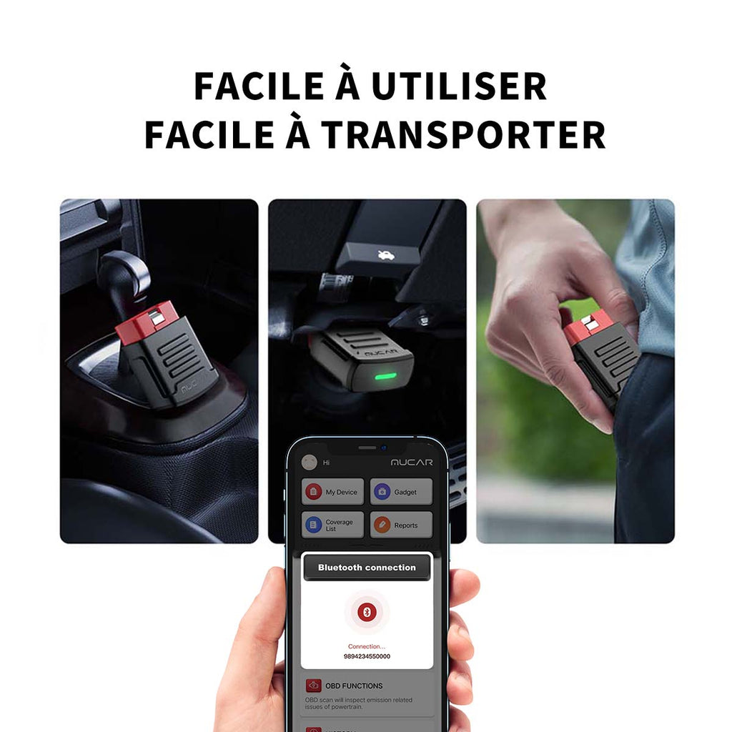 MUCAR BT200 Pro Scanner de voiture diagnostic complet du système OBD2 Bluetooth avec 15 fonctions de réinitialisation compatible avec 128+ marques, pour iOS & Android
