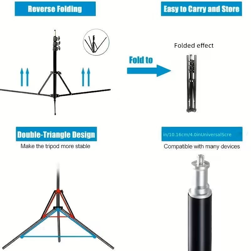 Support de Projecteur 1,6 m Trépied Pliable à l'Envers en Métal avec Support de Téléphone Mobile Intégré, Support de Sol Réglable Multifonctionnel Compatible avec Projecteur