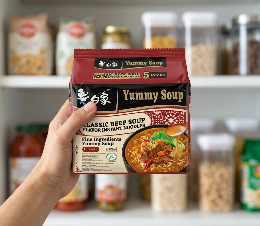 Bai Xiang Nouilles classiques saveur soupe de bœuf - 97 g x 5