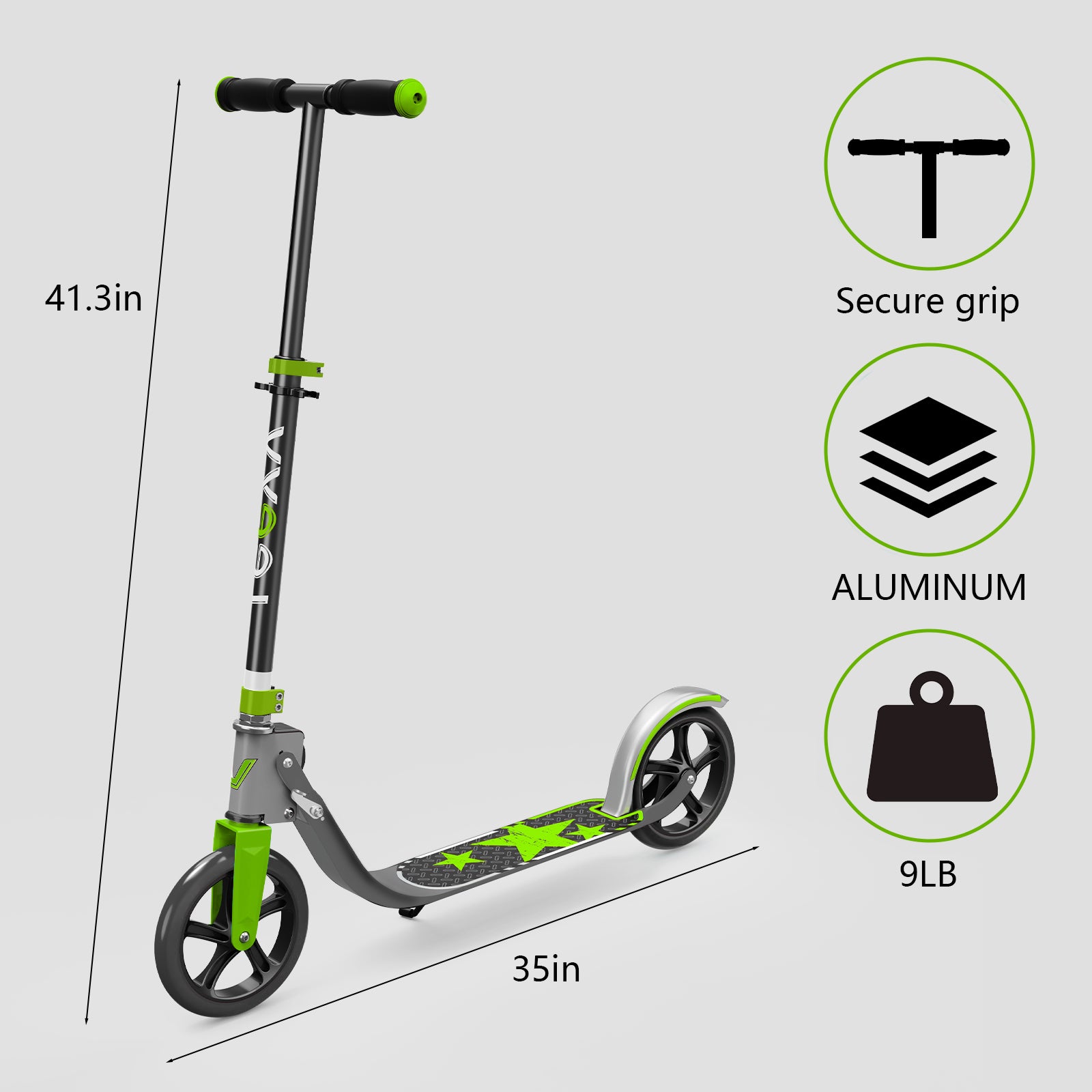 LEEYV Trottinette RV205, trottinette pour enfants de 6 à 12 ans et pour adultes, charge maximale 100 kg, hauteur réglable, légère, à 2 roues