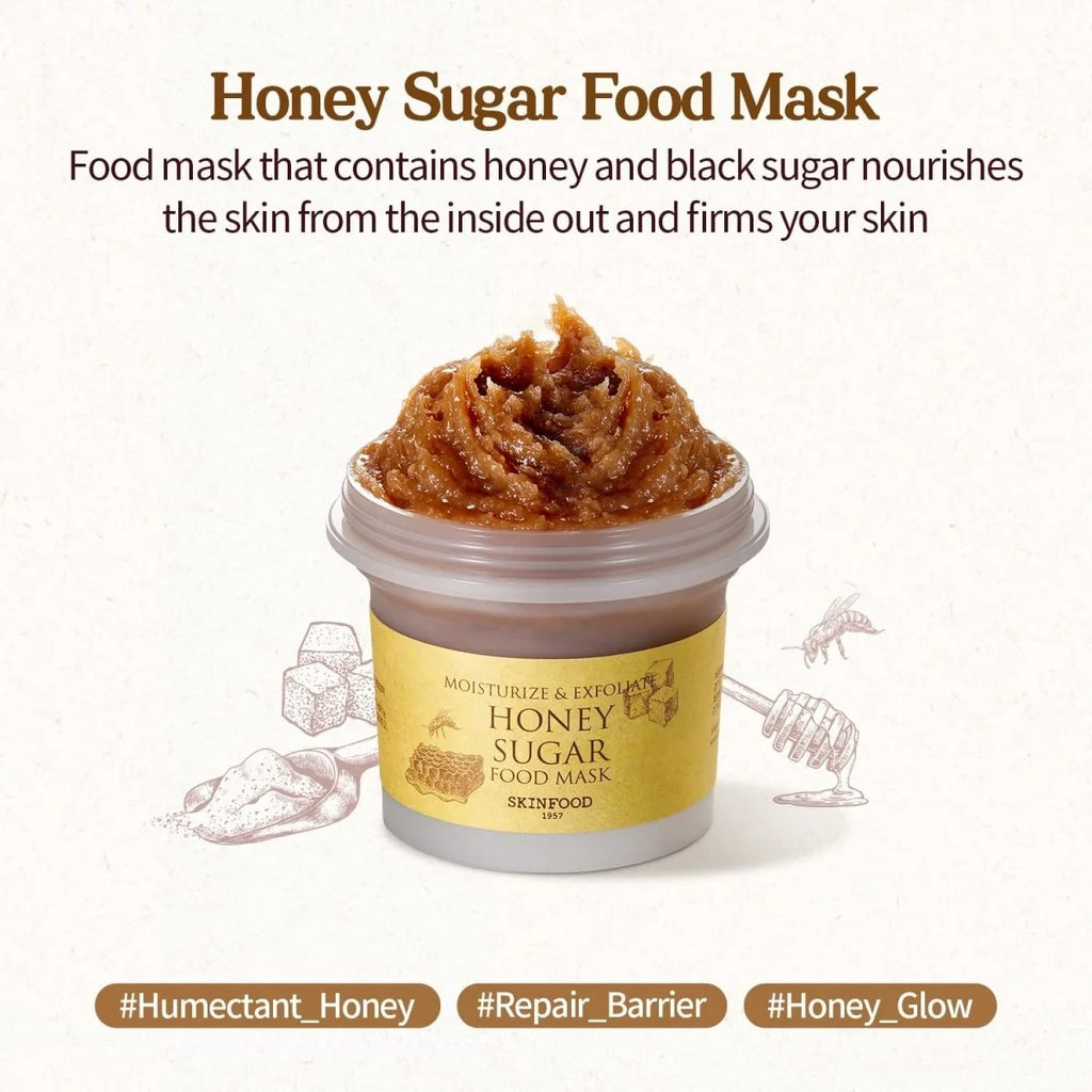 SKINFOOD Masque Alimentaire Miel Sucre (Masque Nettoyant Hydratant & Exfoliant) 120 g