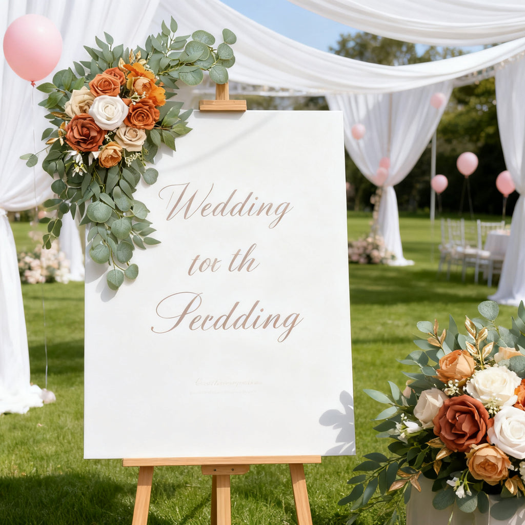 Wei's moment Set de 2 Guirlandes de Fleurs Artificielles pour Bâches d'Accueil de Mariage Décorations Florales, Fleurs d'Arche de Mariage Orange Brûlé pour Cérémonie de Mariage