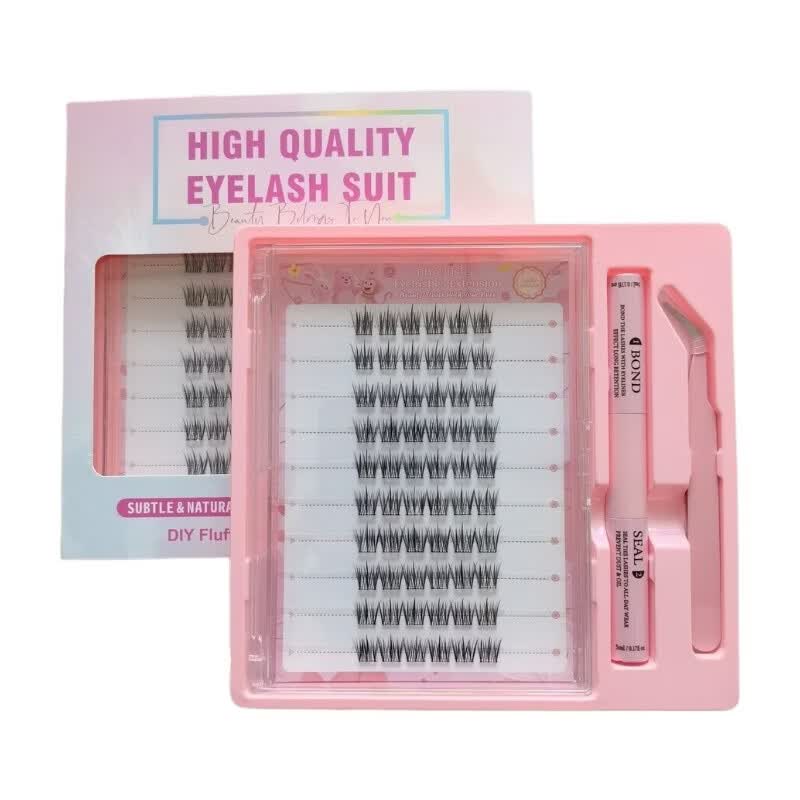 MeoMagic Kit d'Extension de Cils DIY Style F63 10 Rangées 120 Grappes (Avec Pince à Épiler & Colle)