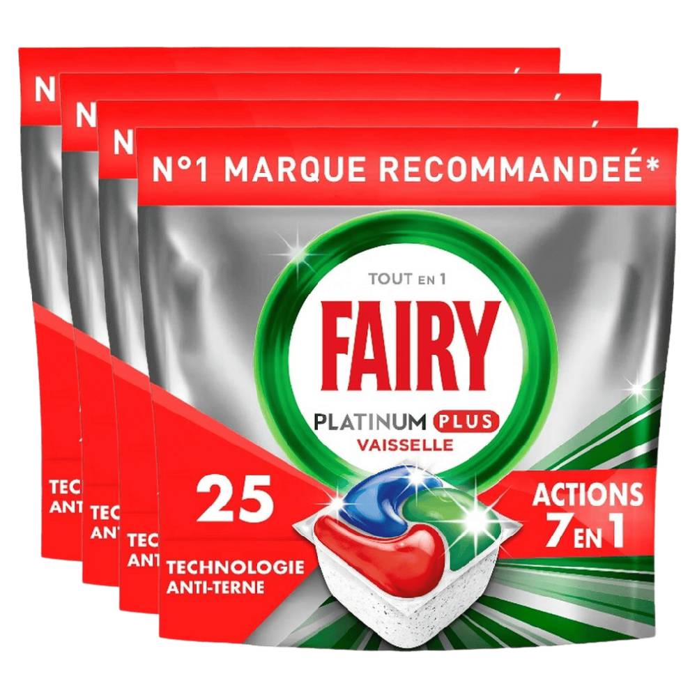 Fairy Platinum Plus Original Tablettes Lave-Vaisselle 4 x X25 (= 100 Tablettes)