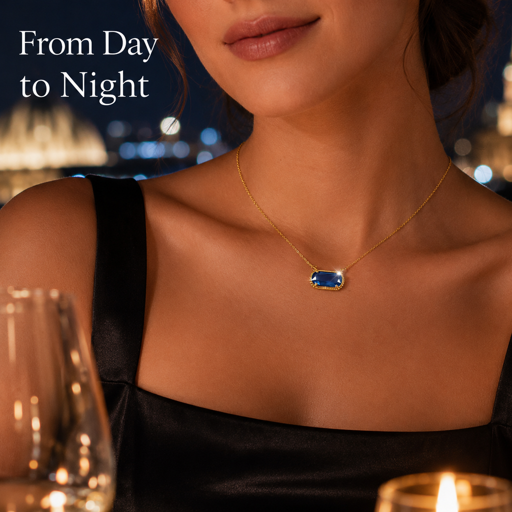Collier VoxorAI hypoallergénique en pierre naturelle, collier en zircon, pendentif en cristal, chaîne clavicule, toutes saisons, bleu "