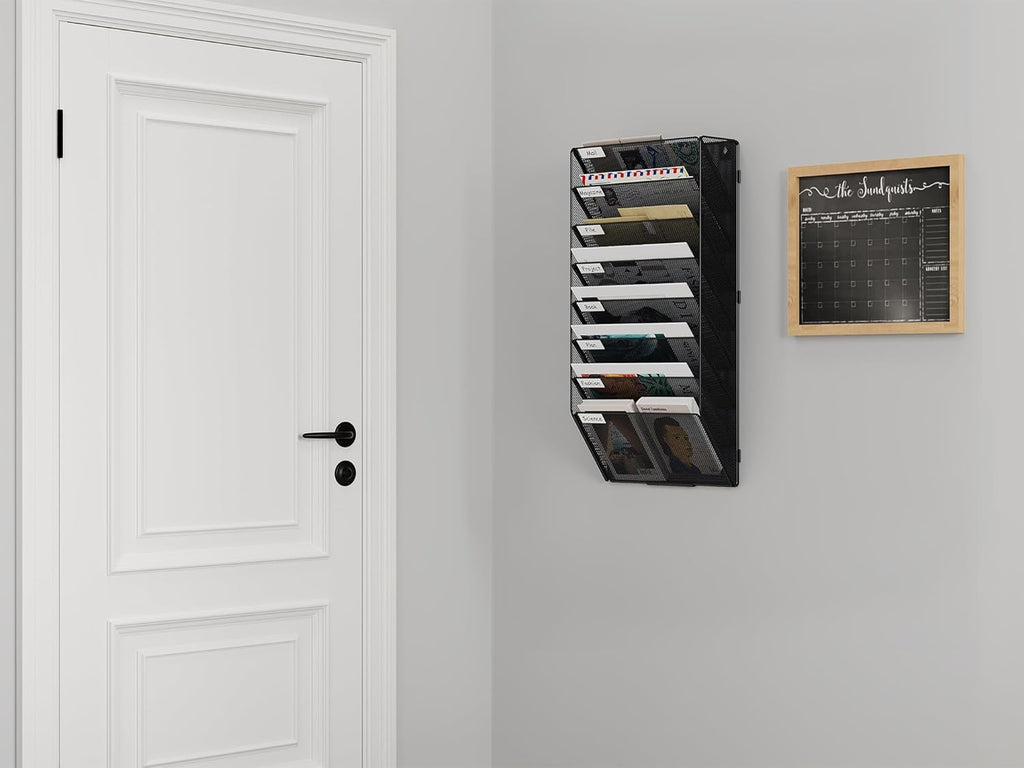 Senhoglb Porte-documents mural assemblé en maille métallique A4 à 8 compartiments, Noir, Promotion du Nouvel An, Meilleures idées cadeaux