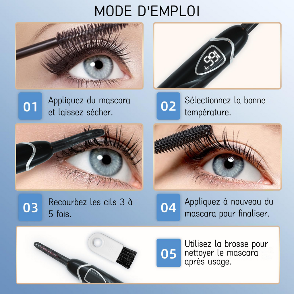 SUNLUXY S600 Recourbe-cils électrique pour courbure naturelle longue tenue, avec affichage LED de la température et de la batterie, arrêt automatique de sécurité - Noir