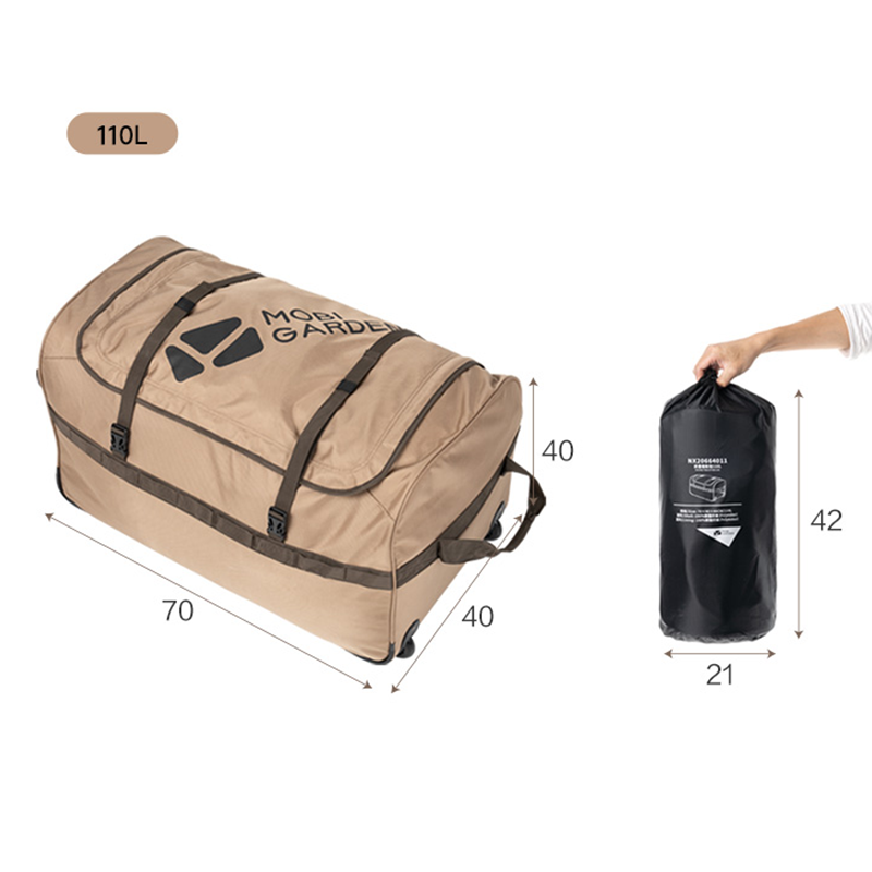 Mobi Garden, sac de transport pliable 110 L avec roulettes pour le camping, grand sac de voyage à roulettes, sable